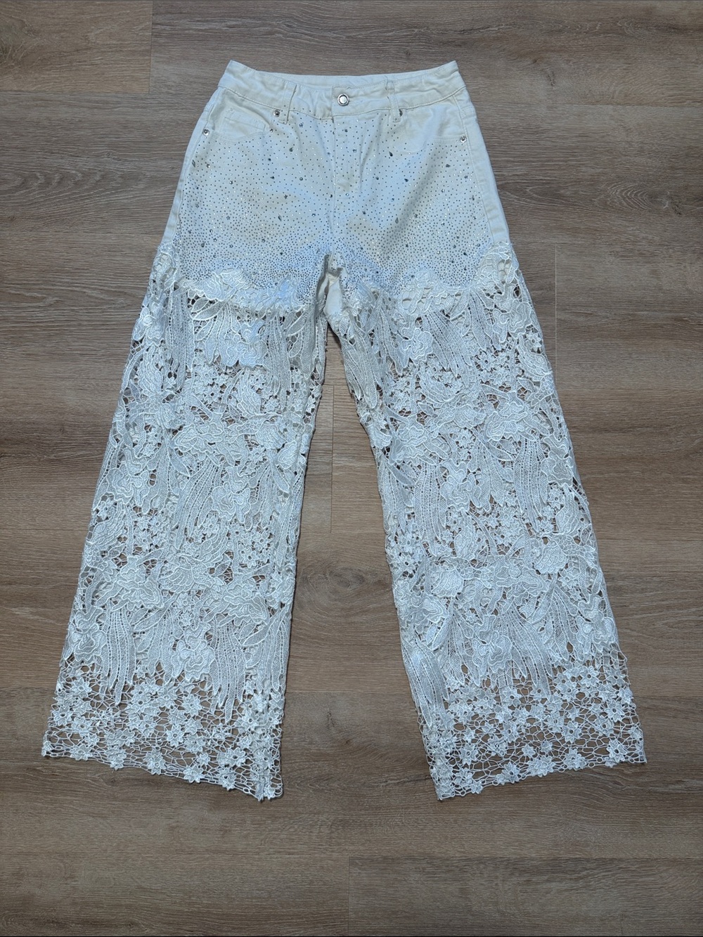 Lace Wide-Leg Pants - White